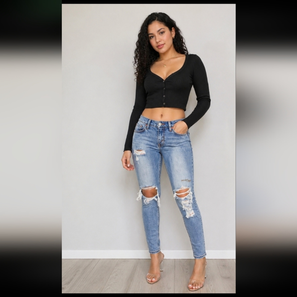 LEVIS Locals Only 524 Skinny Embroidered Super Distressed SAMPLE Size